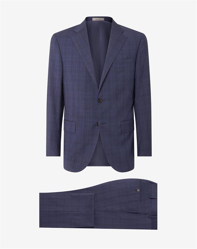 Corneliani Blauw pak in tropical wol met schaduwruit