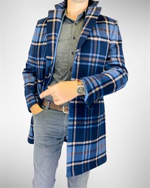 DAKS blue blown-up check overcoat