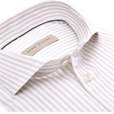 John Miller Beige streep tailor fit stretch overhemd