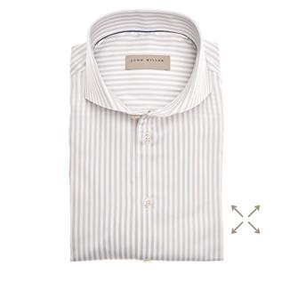 John Miller Beige streep tailor fit stretch overhemd