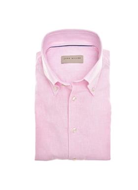 John Miller Roze tailored fit linnen/katoen overhemd