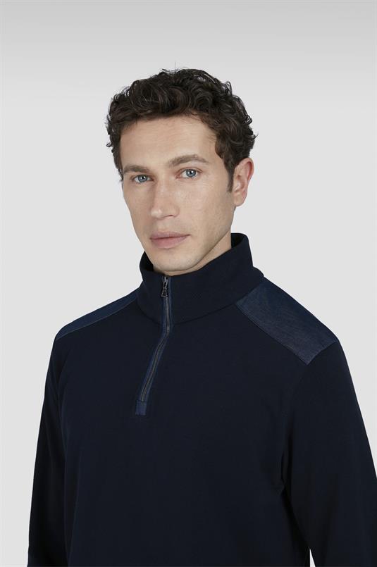 Paul & Shark Zip sweater met denim details