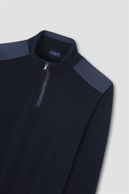Paul & Shark Zip sweater met denim details