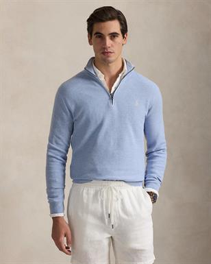 Ralph Lauren Mesh-gebreide katoenen trui met kwart rits