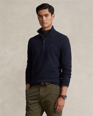 Ralph Lauren Mesh-gebreide katoenen trui met kwart rits