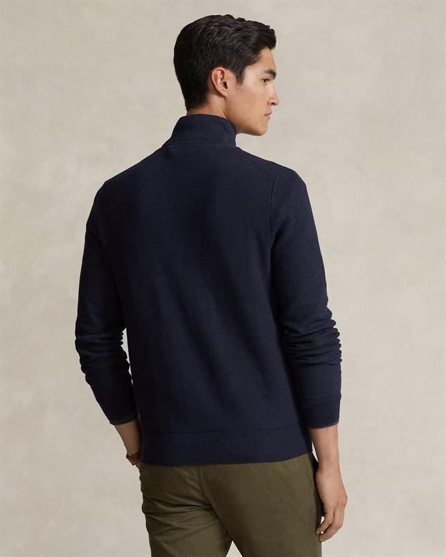 Ralph Lauren Mesh-gebreide katoenen trui met kwart rits