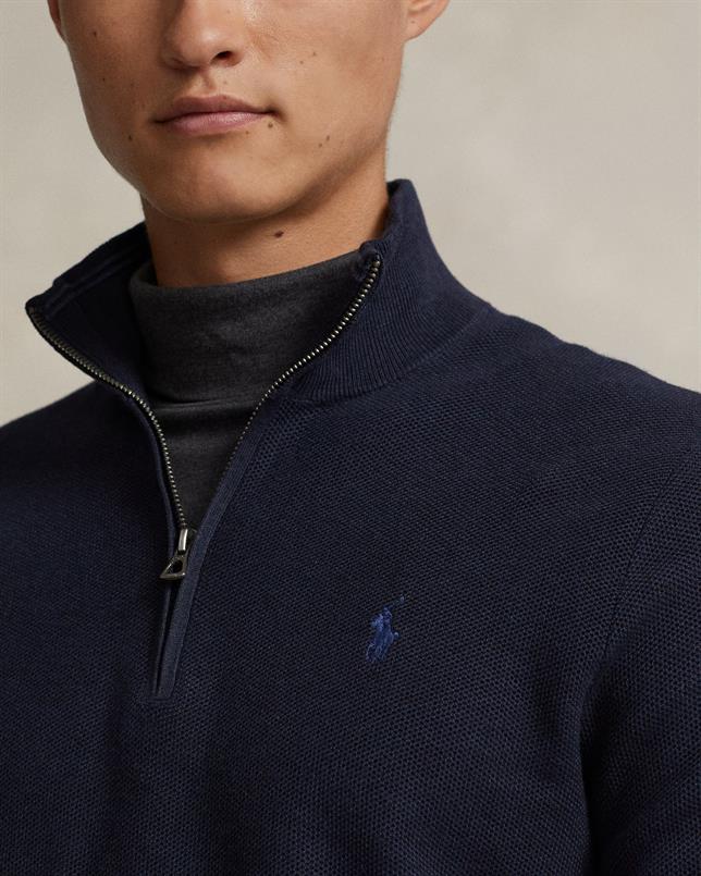 Ralph Lauren Mesh-gebreide katoenen trui met kwart rits