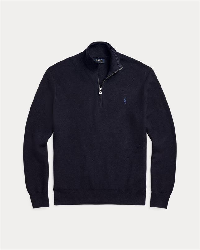 Ralph Lauren Mesh-gebreide katoenen trui met kwart rits